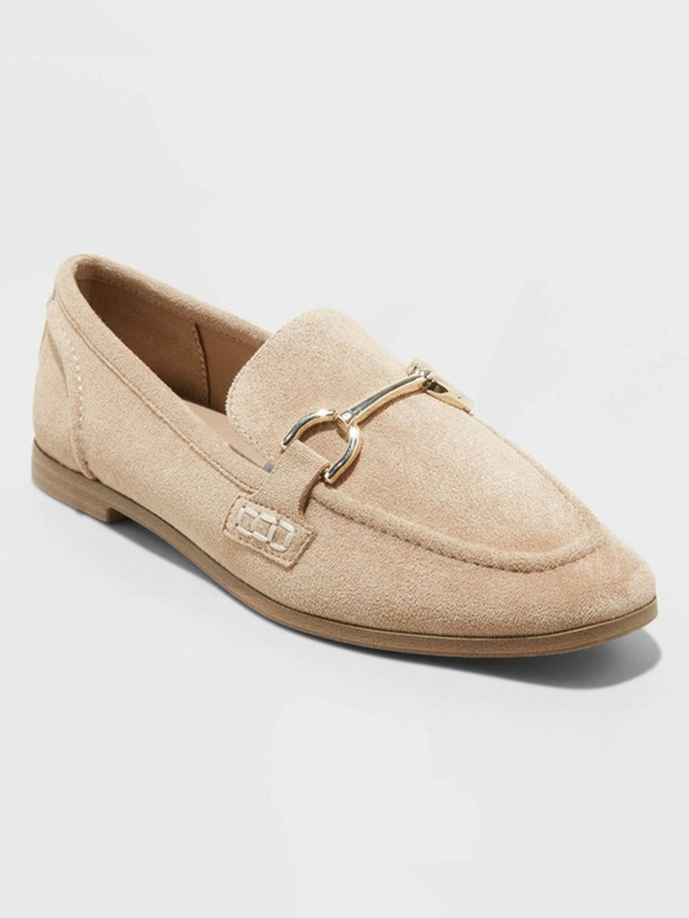 Faux-Suede Taupe Almond Toe Slip-On Laurel Loafer Flats with Memory Foam Insole